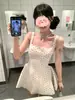 Vestido Blanco de Lunares con Tirantes Finos para Mujer, Nuevo Estilo Verano 2026, Vestido Corto Estilo Francés Petite para Sesión de Fotos en la Playa