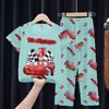 2026 Nuevo Estilo Ropa de Casa de Verano para Niñas Conjunto de Pijama de Verano para Niñas Manga Corta Pantalón Largo Estilo Delgado