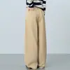 Pantalones de algodón lavado para mujer con pierna curva, nueva colección otoño 2026, 100% algodón con bolsillos laterales, adecuados para la oficina, con diseño de botón y estilo casual