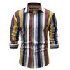 Camisa Estampada de Manga Larga para Hombre Pana Color Amarillo Camisa a Rayas Casual para Hombre Parte Superior para Hombre Comercio Exterior Otoño para Hombre