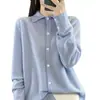 Cardigan clásico transfronterizo en terciopelo Andy, camisa base de manga larga con cuello tipo polo para mujer, tejido de punto a rayas de moda para otoño e invierno