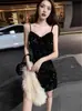 Vestido de Noche Negro Estilo Discoteca para Mujer Primavera/Verano Sexy Ajustado Bodycon Vestido con Tirantes de Lentejuelas