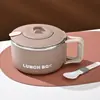 Tazón para Fideos Instantáneos de Acero Inoxidable 304 con Tapa, Drenable, Apto para Microondas, Lonchera para Estudiantes y Trabajadores de Oficina, Lonchera de Comedor al por Mayor