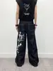 Jeans de Pierna Recta de Mezclilla Cruda con Estampado de Cruz Estilo Gótico Americano para Hombres y Mujeres Pantalones Anchos Sueltos de Múltiples Botones de Largo Completo