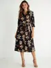 Vestido con Cinturón 2026 Estilo Nuevo Tallas Grandes para Mujer Casual Transfronterizo Comercio Exterior Holgado Estampado Vestido de Manga Tres Cuartos
