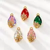Colgante de circonio chapado en cobre con encaje, forma de gota de agua ovalada, accesorios para pendientes, pulseras, collares, joyería hecha a mano, colgantes con incrustaciones de diamantes