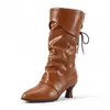Botas Martin versátiles de tacón medio para otoño e invierno, color liso, slip-on, suela de goma, tacón grueso antideslizante, botas de cuero para mujer, punta redonda, tallas grandes para mujer