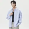 Camisa de Manga Larga para Hombre Holgada Casual Ropa de Otoño Algodón Puro Color Sólido Falso Dos Piezas Superior Estilo Ligero Maduro Camisa Chaqueta con Solapa