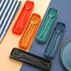 Juego de Cubiertos Portátil para Camping al Aire Libre Amazon Transfronterizo, Tenedor, Cuchara y Palillos, Negro, Vajilla de Paja de Trigo, Juego de Cuatro Piezas