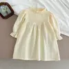 Vestido para niña, estilo coreano, vestido de manga larga con cuello de volantes para bebé, algodón, estilo primavera y otoño, vestido infantil de color liso