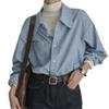 Camisa de rayas verticales azules de primavera y otoño para mujer, manga larga apilada, nuevo diseño 2023, estilo retro de nicho.