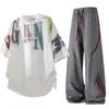 Conjunto Casual de Dos Piezas para Hombre de Verano Streetwear Estilo Americano Camiseta de Manga Corta Moda Juvenil Cool de Calle