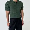 Camisa Polo de Punto de Manga Corta para Hombre de Verano Estilo Coreano Corte Delgado Color Sólido Seda de Hielo Casual Cuello de Solapa Camiseta de Manga Media Capa Base