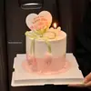 214 Decoración de Pastel para el Día de San Valentín Capullos de Tulipán Lazo Velas Pareja Confesión Te Amo Tarjeta de Inserto