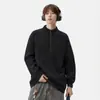 Sudadera de Otoño para Hombre, Estilo Retro Americano, Holgada, Cómoda, Media Cremallera, Estilo Universitario, Manga Larga Holgada, Cuello Alto