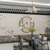 Papel de Parede Loja de Limpeza de Ouvido com Padrão de Tijolo de Pátio Chinês Retrô Papel de Parede Cidade Aquática de Jiangnan Restaurante de Hot Pot Pintura de Paisagem Zen Roteiro para Jogo de Assassinato Papel de Parede