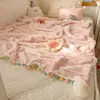 Manta Catiónica Estilo Bola de Pelo Cubierta para Siesta de Oficina Sofá Chal de Felpa Coral Leche Manta Pequeña Manta de Siesta