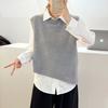 Nuevo Estilo Otoño 2026 Cuello Redondo Irregular Suéter Dulce Color Sólido Sin Mangas Chaleco Tejido para Mujer Ajuste Holgado Ropa de Abrigo