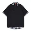 Camiseta Polo de Manga Curta Xadrez Retrô Americana Masculina Verão Nova Marca Tendência Solta Casual Versátil Par de Tops