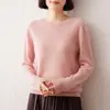 Suéter de punto liso de manga larga para mujer, de cachemira, sin costuras, de una sola pieza, cuello redondo, nuevo para otoño e invierno