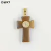 Wt-P2046 Nuevo Colgante Cruzado Estéreo Piedra Ojo de Tigre y Cuarzo Rosa Ojo del Diablo Zirconia Incrustada Accesorios
