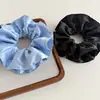 Scrunchie Plissado Grande de Cetim Dupla Camada Estilo Coreano para Mulheres no Trabalho Laço de Cabelo em Tons de Azul para Rabo de Cavalo ou Coque