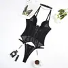 Nuevo Sujetador Ropa de Mujer de Comercio Exterior Europeo y Americano Malla Transparente Sexy con Cordones Moldeador Corporal Conjunto de Tres Piezas En Stock
