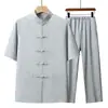 Traje de verano para papá Traje Tang Hombres de mediana edad y ancianos Hombres Casual Estilo chino Abuelo Verano Delgado Conjunto de dos piezas para ancianos