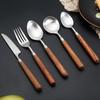 Acero Inoxidable 304 Mango de Palo de Rosa Vajilla de Alto Valor Madera Maciza Cuchillo para Bistec, Tenedor y Cuchara Estilo Japonés Cuchara para Comer y Cuchara para Beber