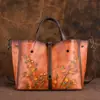 Bolso de Mujer de Piel Genuina, Bolso de Mano Vintage, Bolso Tote Original Lavado en Color, Sensación de Alta Gama, Gran Capacidad, Múltiples Compartimentos, Comercio Transfronterizo