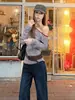 UNBDNS Camiseta de Manga Larga a Rayas de un Solo Hombro Estilo Retro Americano de Alta Gama para Mujer Otoño Nueva Ajustada Transpirable Tendencia
