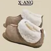 Botas de Neve de Lã de Batata Pequena Sangpo para Mulheres, Forradas com Fleece, Espessadas, Sapatos Quentes de Algodão, Versão em Couro Bovino, Sapatos Femininos de Cobertura Total Estilo Birkenstock
