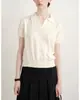 Camisa Polo Branca Retrô Manga Curta Malha Verão Versátil Roupa de Trabalho Casual Malha Camiseta Top para Mulheres