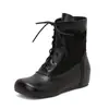 Botas Casuales con Volantes Estilo Coreano de Tacón Medio con Estampado de Encaje Botines Cortos con Cordones Botas 40-50 Botas de Exportación