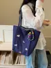 Bolsa de Compras Dupla Face Colorida com Pônei Bordado Dopamina Bolsa de Lona Casual Versátil Verão Listrada Moda Bolsa de Ombro