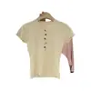 Playera de Punto de Manga Corta con Cuello en V y Botones Coloridos para Mujer Verano 2025 Nuevo Estilo Corto Sexy Look Adelgazante Top