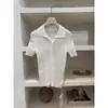 Suéter de punto Biebe estilo retro con cuello polo artístico para mujer, estilo fino de verano, elegante y adelgazante, hombro normal, top de manga corta
