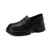 Mocassins de sola grossa de couro pequeno 2023 primavera mais recente salto médio grosso sapatos de couro pequenos bico redondo básico boca profunda sapatos de camada única para mulheres