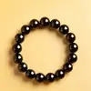 Anel Liso de Obsidiana Negra Natural Pulseira de Contas Únicas Pulseira de Contas da Sorte para Homens