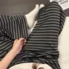 Pantalones de pijama de verano para mujer, pantalones largos, pantalones casuales de seda helada acanalados a rayas, versátiles y ligeros, adecuados para usar al aire libre, pantalones de seda para casa