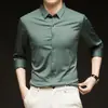 Camisa de Gama Alta para Hombre de Manga Larga Primavera y Otoño Casual de Negocios Camisa de Hombre Sin Costuras No Requiere Planchado Seda de Hielo Elástica No Requiere Planchado Anti-Arrugas