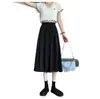 Falda Negra para Mujer Primavera y Verano 2023 Nuevo Estilo Coreano Cintura Alta Ajustada Falda Plisada Línea A Elegante Versátil de Longitud Media