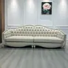 Sofá de Lujo Ligero Estilo Francés Juego para Sala de Estar Cuero Genuino Madera Maciza Estilo Americano 123 Sofá de Gran Tamaño Estilo Europeo de Alta Gama para Villa