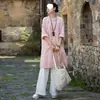 Nuevo top de algodón y lino estilo chino para mujer, colección 2026, con un diseño retro chino con botones decorativos, un estilo cheongsam modificado y un diseño de camisa larga