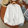 Cardigan de algodão e linho com gola alta e design estiloso, blusa de manga comprida, colete de primavera e outono, nova coleção, peça externa, jaqueta pequena feminina