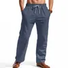 Novas Calças Casuais de Linho de Verão Finas com Cordão, Listras Verticais, Corte Reto, Respiráveis, Longas, Casuais para Homens