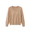 Tejido de punto V-neck Mezcla de Cachemira Calibre Fino Delgado Manga Larga Mujer Nuevo Top Fábrica de Origen Venta al por mayor en stock