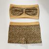 Conjunto de Sutiã com Estampa de Leopardo Estilo Europeu e Americano Top Tomara-que-caia Feminino Sem Aro Sexy Tubo Antiderrapante Roupa Íntima Calcinhas