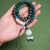 Jade blanco natural raíz de bodhi cuentas redondas grandes colgante de loto tallado accesorios para hombres y mujeres pareja pulsera de cuentas de Buda para llevar en la mano