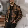 Camisa de franela a cuadros para hombre con cuello y un solo bolsillo, algodón cepillado, estilo europeo y americano, TK Talla Grande Holgada Casual Exterior